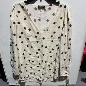 Cream Blouse with Long Sleeves and Tie Front